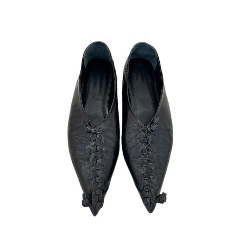 Fashion Shoes Women 2025 New Pointed Toe Designer Woven Leather Mary Jane Flat Single Shoes Simple Elegance Slip-on Fashion Loafers