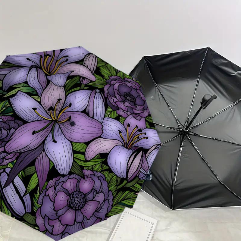 1PC flowers wreathAutomatic Open/Close Umbrella with Windproof, 8-Rib Sturdy Canopy, Durable Ribs, Fashionable Design, Outdoor Accessory, Fun Prin, Ho