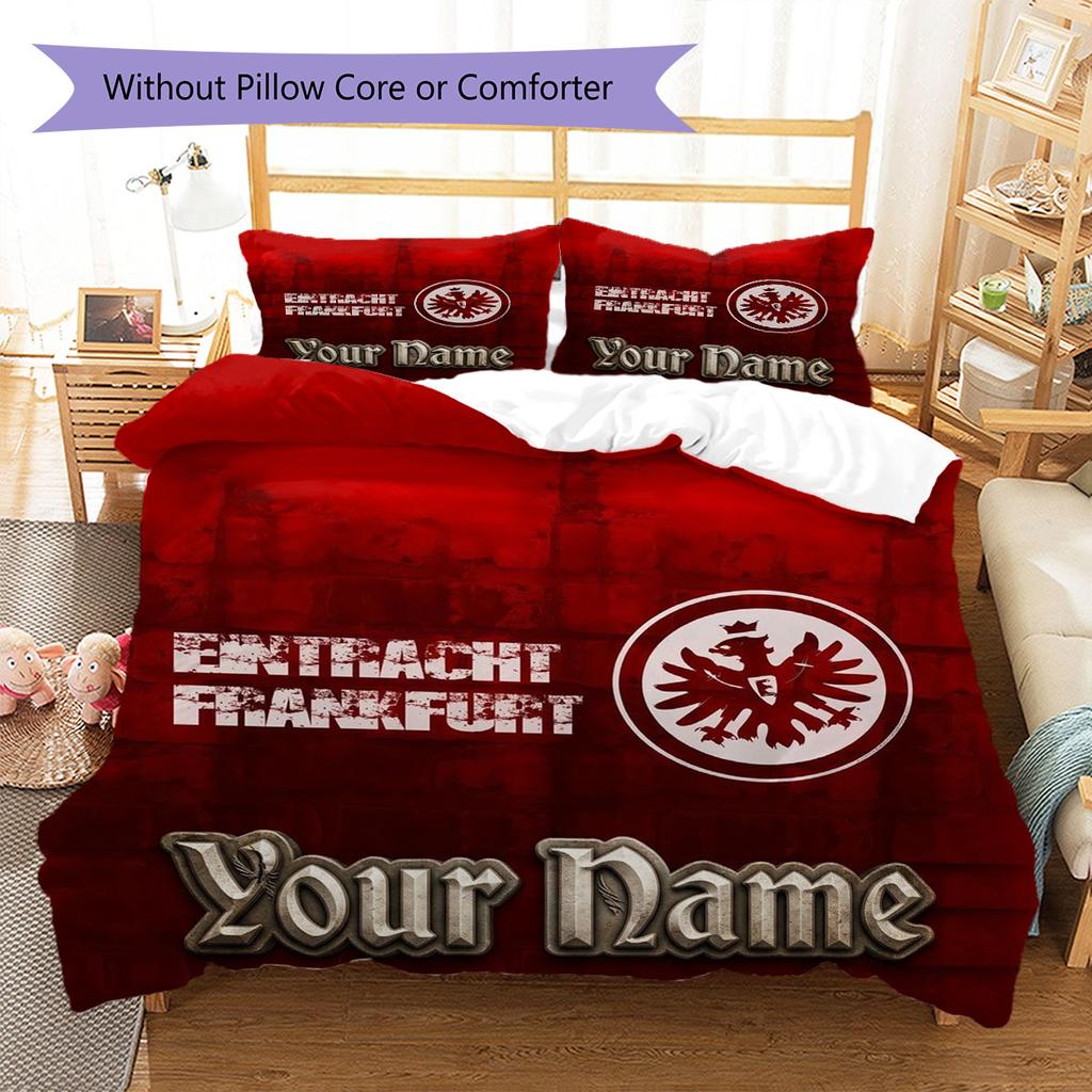 Eintracht Frankfurt Custom Name Pattern Bedding,Quilt Set Quilt Cover Pillowcase Home Birthday Gift(1 * Duvet Cover + 2 * Pillowcase, Without Core)