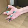 Mint Green Cat Eye Almond Nail Stickers - 24 Pcs Whitening Manicure for Autumn/Winter