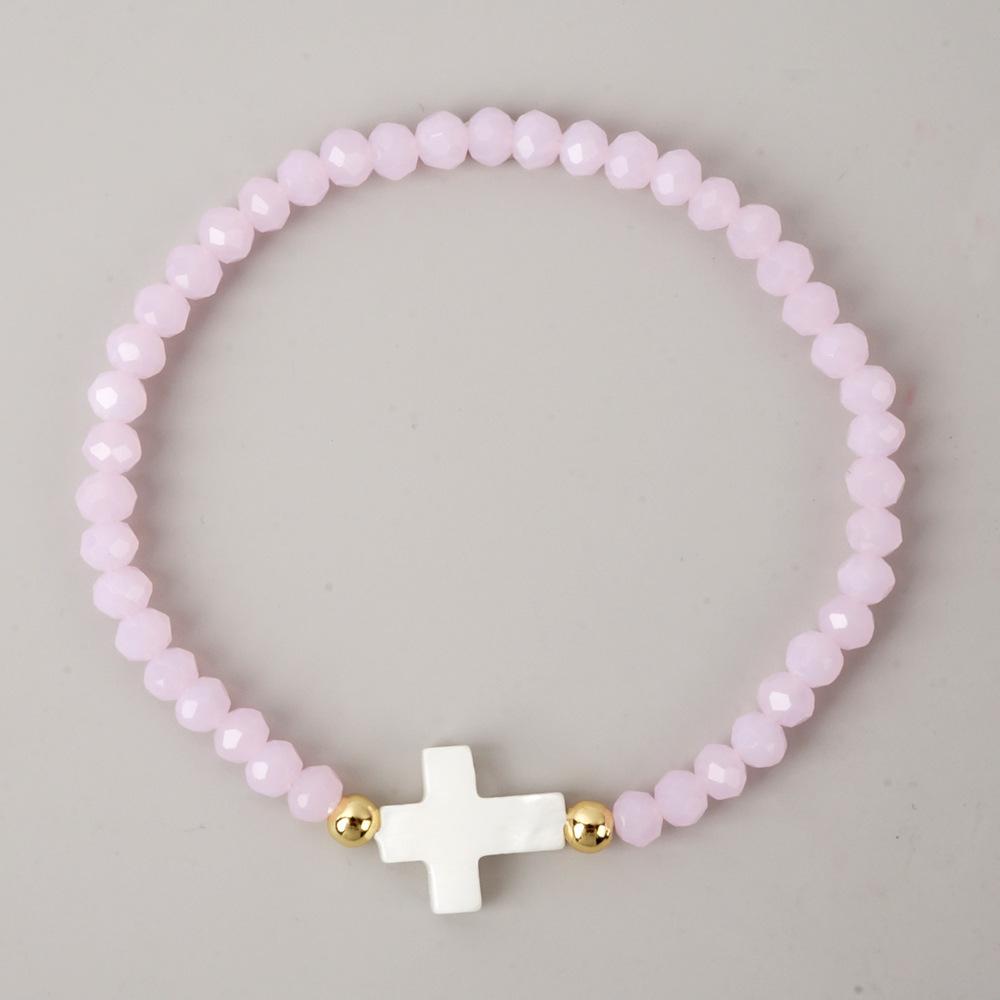 Bohemian Colorful Multi-faceted Crystal Bead Cross Shell Elastic Beaded Bracelets for Women Friend Vacation Stackable Jewelry