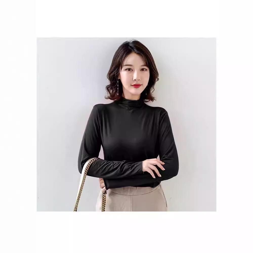Nine Colors Women's High Neck Modal Base Top - Korean Style Solid Color Long Sleeve for 2025 Autumn/Winter.
