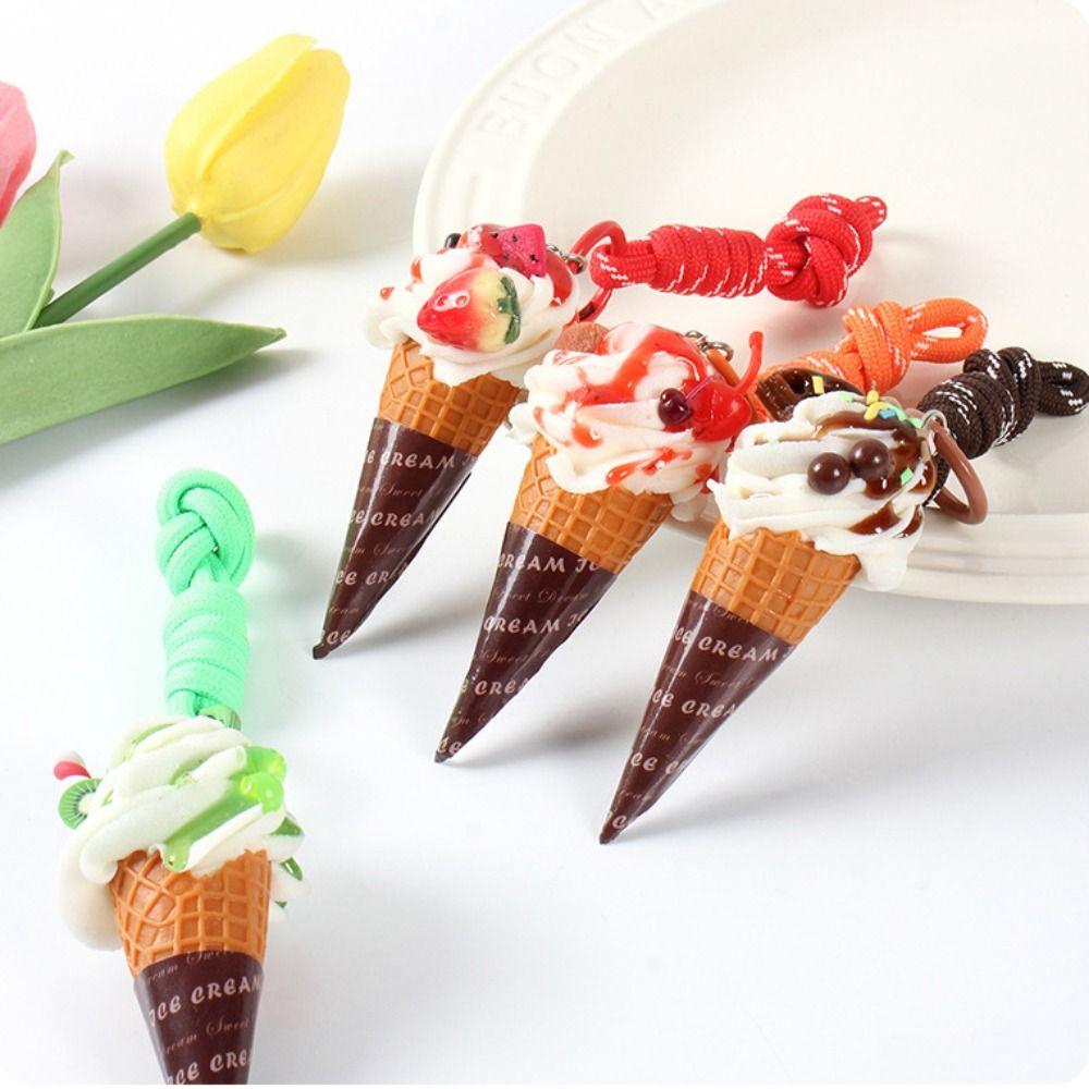 Cute Realistic Dessert Pendan Cartoon Food Shaped Keyring Bag Accessories Ice Cream Key Ring  Gifts