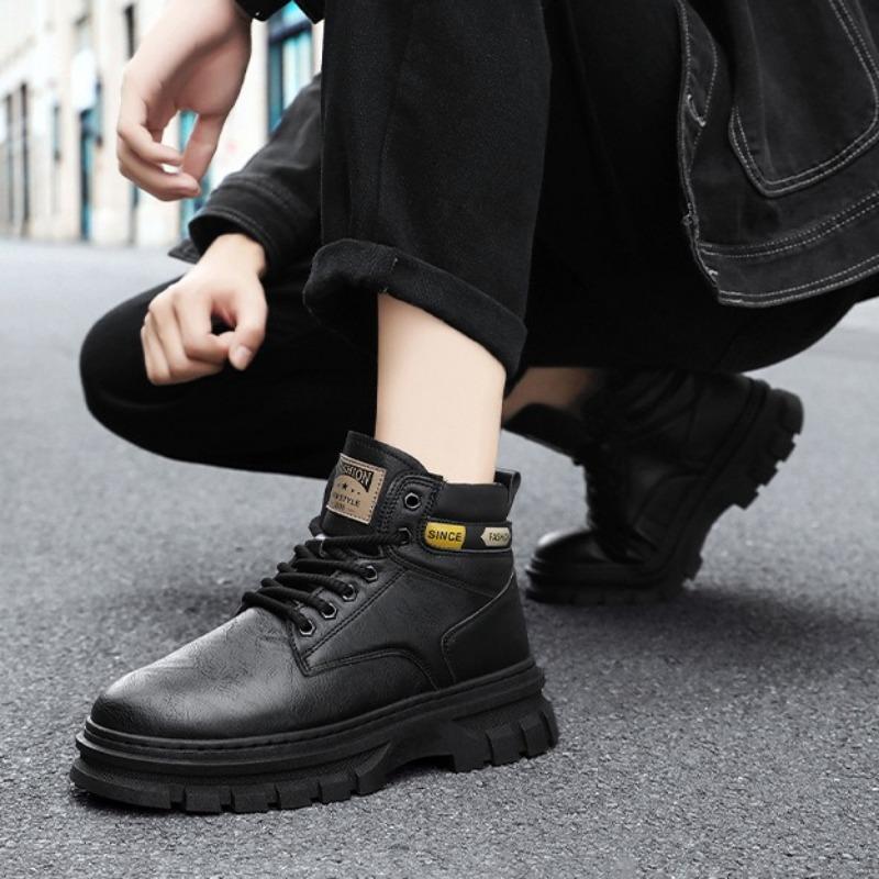 Fashion Vintage Men Platform Ankle Boots Autumn Winter British Chelsea Leather Boots Outdoor Non Slip Warm Casual Work Boot Botas Hombre