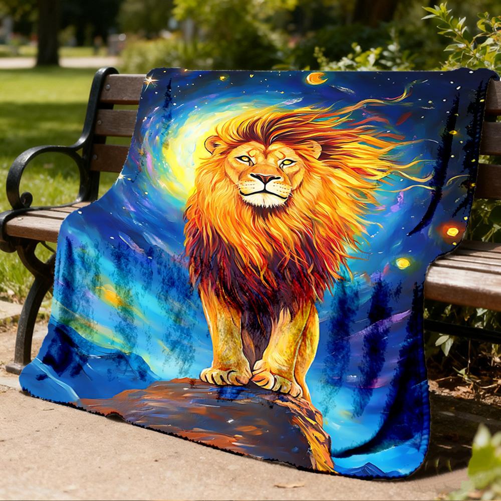 1pc Lion Artwork Outdoor Flannel Blanket, Cozy & Warm Soft Te Playful Design, Napping Camping,