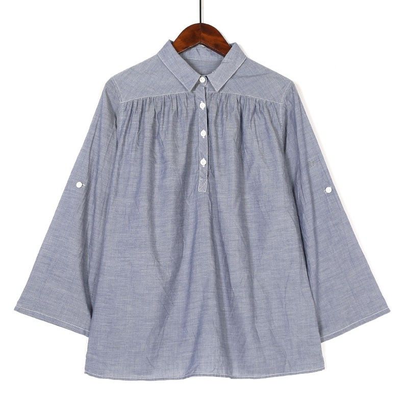 

Свободный повседневный топ с рукавом 3/4, рубашка с прямым низом Blue-Gray S