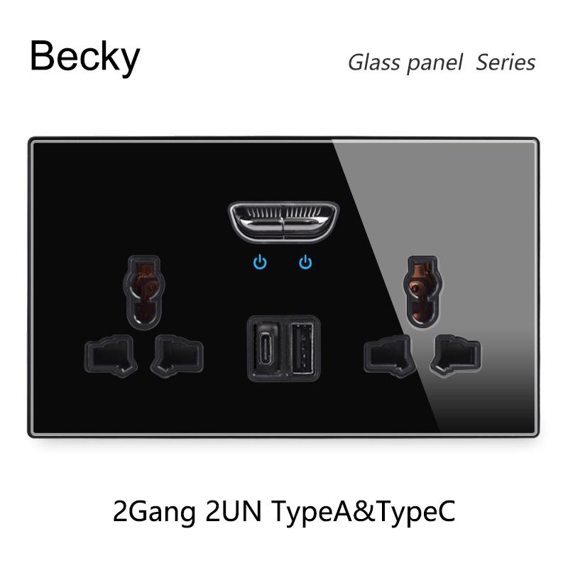 Black Tempered Glass Wall Switch Panel Led European 16a Socket Retro Toggle Light Switch Eu Uk Standard 2usb Socket 1Gang-4gang