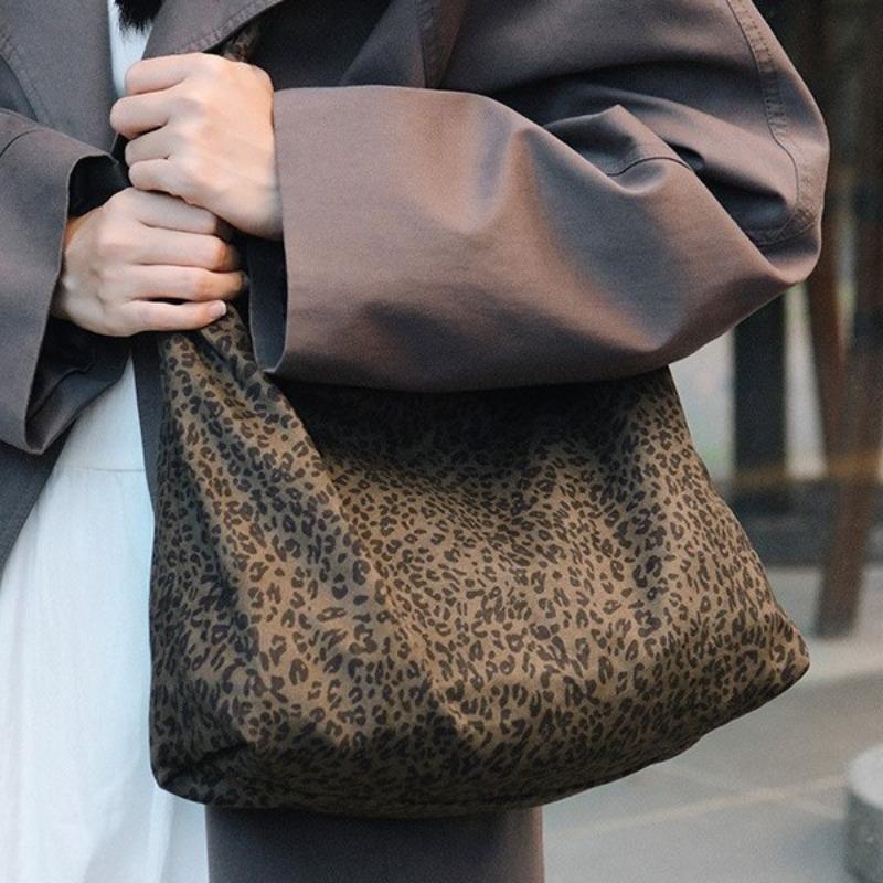 Crossbody tote bag handbag leopard print canvas bag women's large-capacity casual versatile lightweight shoulder bag