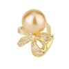 Shengsheng Jewelry Copper Bottom Gold Plated Pearl Retro Bow Ring Female 14Mm