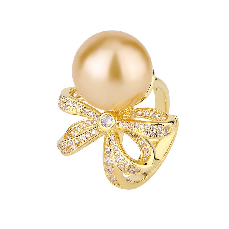 

Shengsheng Jewelry Медное основание с золотым покрытием Жемчужное ретро кольцо с бантом Женское 14 мм