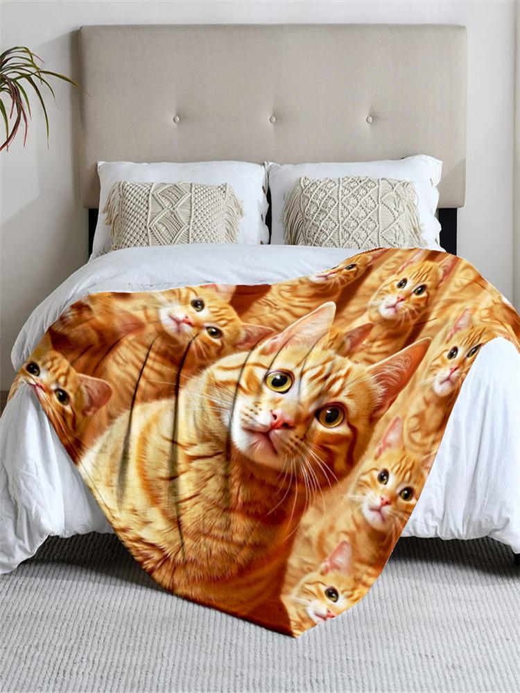 1 piece orange cat-themed flannel blanket, soft, suitable for sofa, bed, office, all-season use.