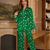 Ladies Plus Size Christmas Tree Print Long Sleeve Trousers Pajamas Set