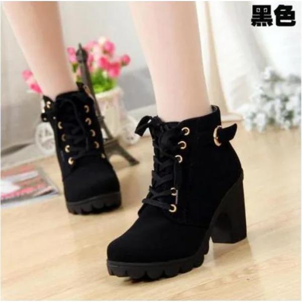 Stiefel Frauen Schuhe Frauen Mode High Heel Lace Up Ankle Stiefel Damen Schnalle Plattform Künstliche Leder Schuhe bota feminina