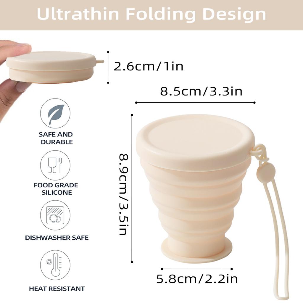 Silikonový skládací šálek na vodu Leeseph s víčkem, skládací cestovní šálek na kávu, opakovaně použitelné přenosné hrnky na pití pro kempování na cestách