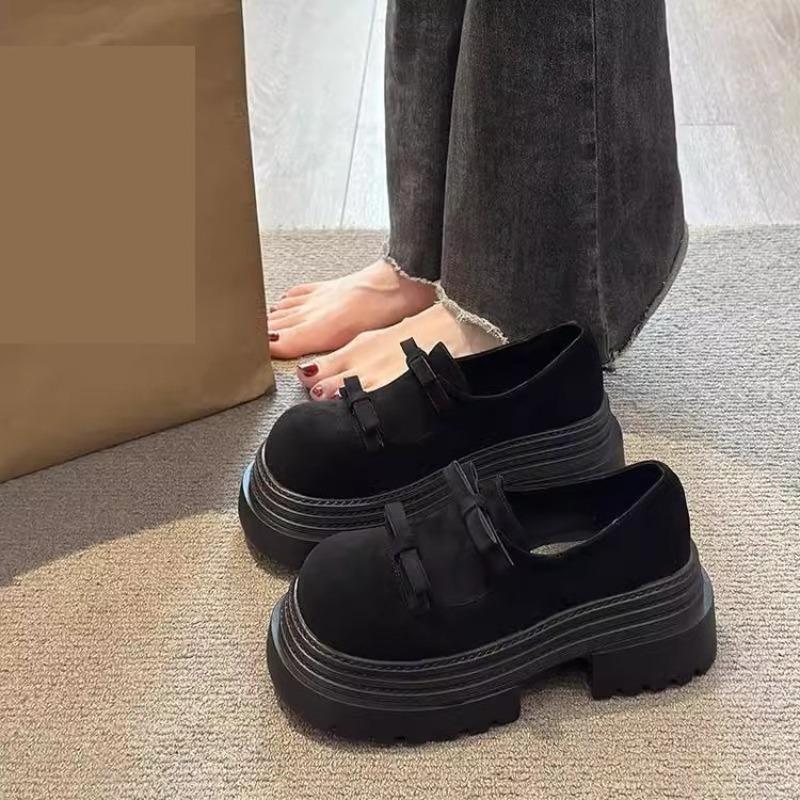 Casual thick-soled women's autumn new bow matte leather thick-soled heightening small leather shoes