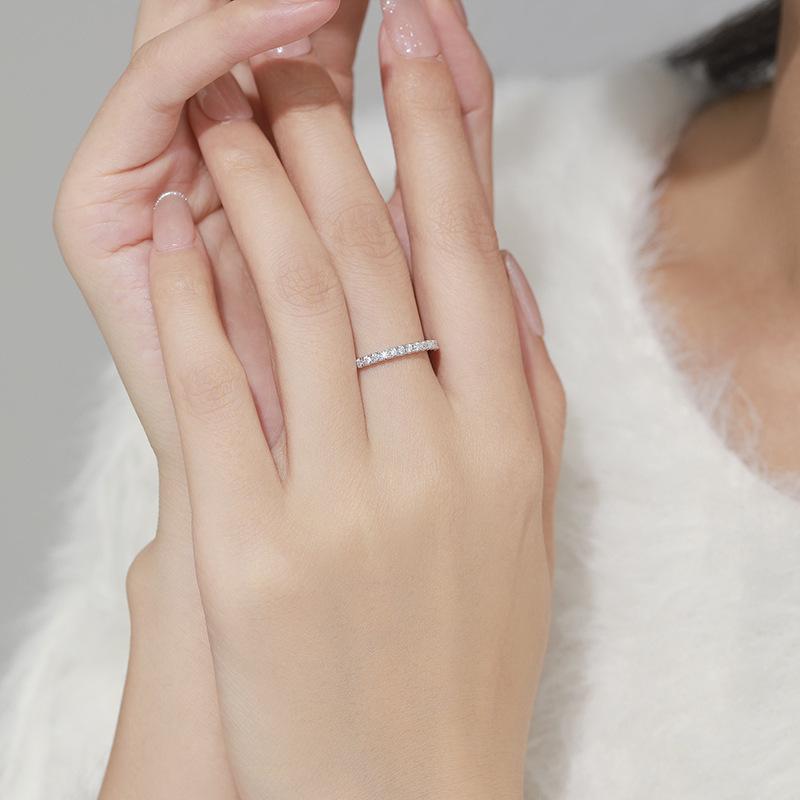 S925 Sterling Silver Rose Gold Moissanite Thin Ring: Three-Color Half-Circle, Stackable Diamond Band for Women