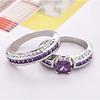 2.5ct Amethyst 925 Silver Plated Princess Cut Purple Amethyst Diamond CZ Wedding Gift Engagement Ring Set 2pcs Size 6-10