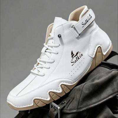 Ręcznie Szyte Codzienne Skórzane Buty Męskie Botki Outdoor Jesień Retro Oddychające Codzienne Męskie Trampki Sznurowane Białe Botki do Kostki