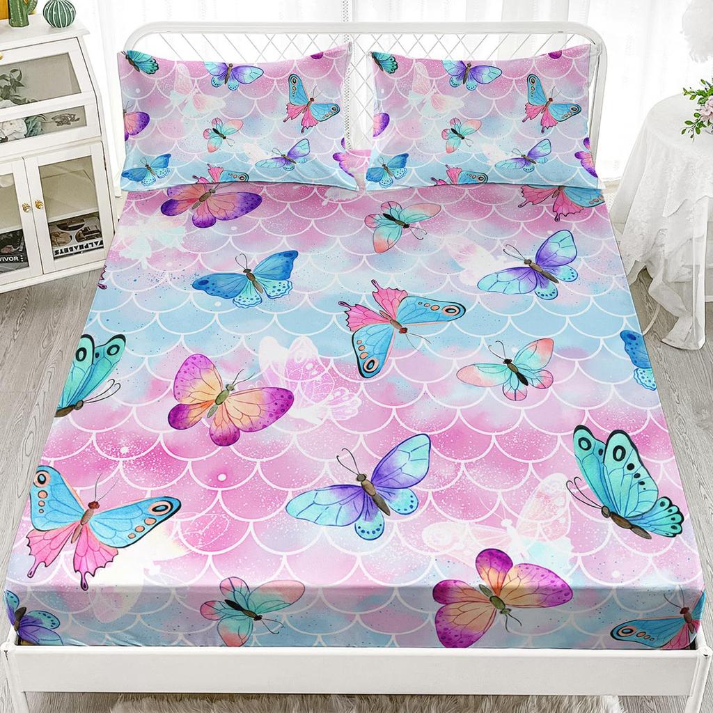 Beautiful Butterfly Pattern Mattress Three-Piece Digital Printing Mattress Bedding Set Adult Children