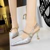 fashion 2024 New Metallic High Heel Pointed Toe Cutout Ankle Strap One-Strap Pearl Backless Pumps