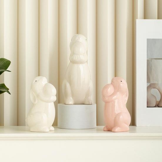 Easter Ceramic Bunny Figurine Holding Egg Look-up Rabbit Statue Sculpture Spring Easter Holiday Party Decoration