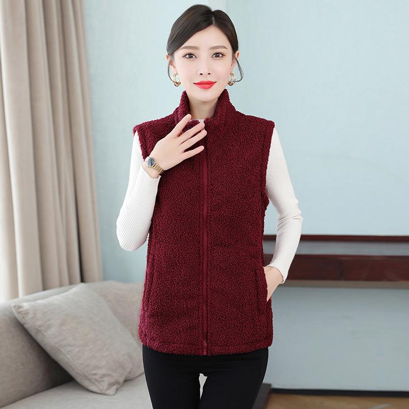 Women's Solid Color Lambswool Vest Short Style Grained Velvet Vest