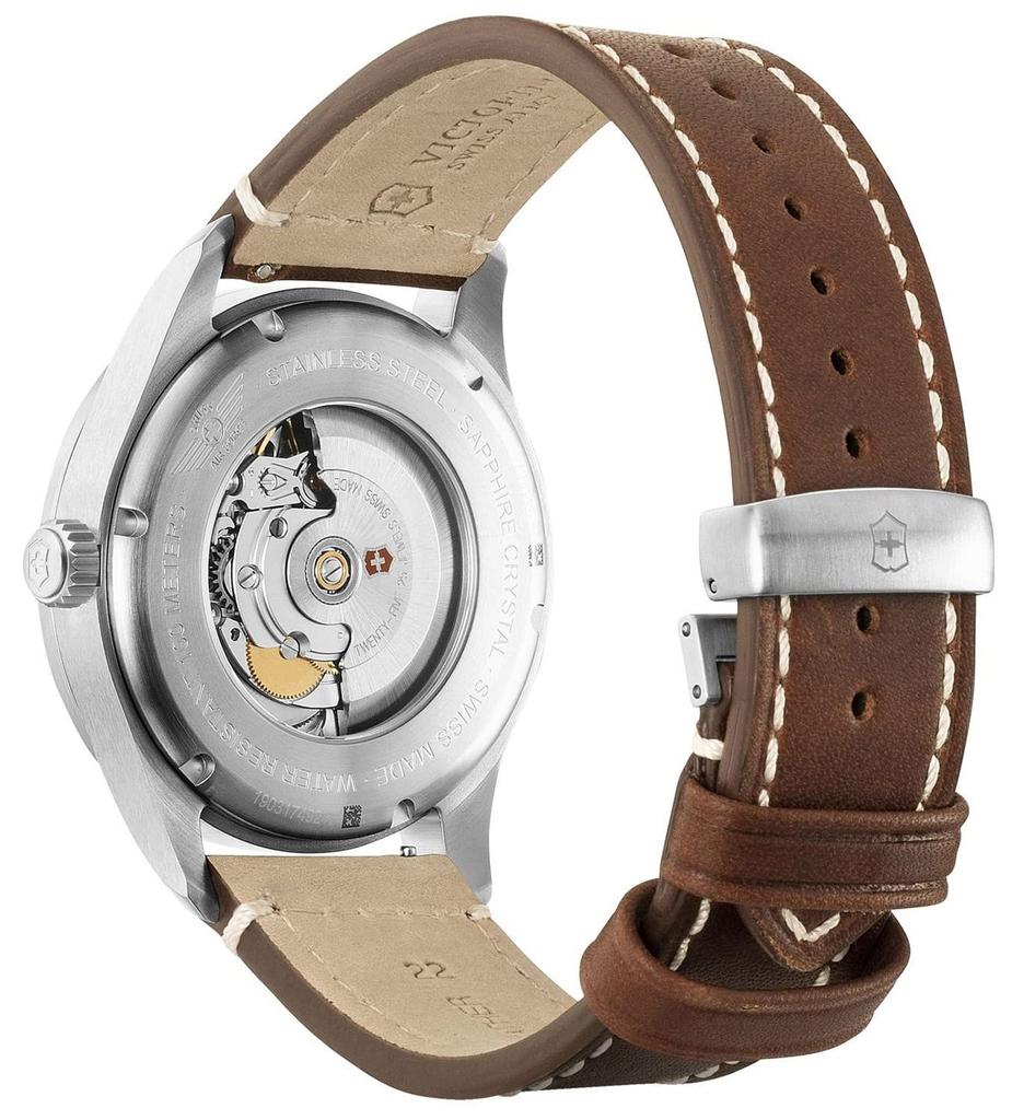 Victorinox AIRBOSS Stainless Steel Case Blue Brown Leather Gift Item 241887 Watch, (316L), Dial, Strap,