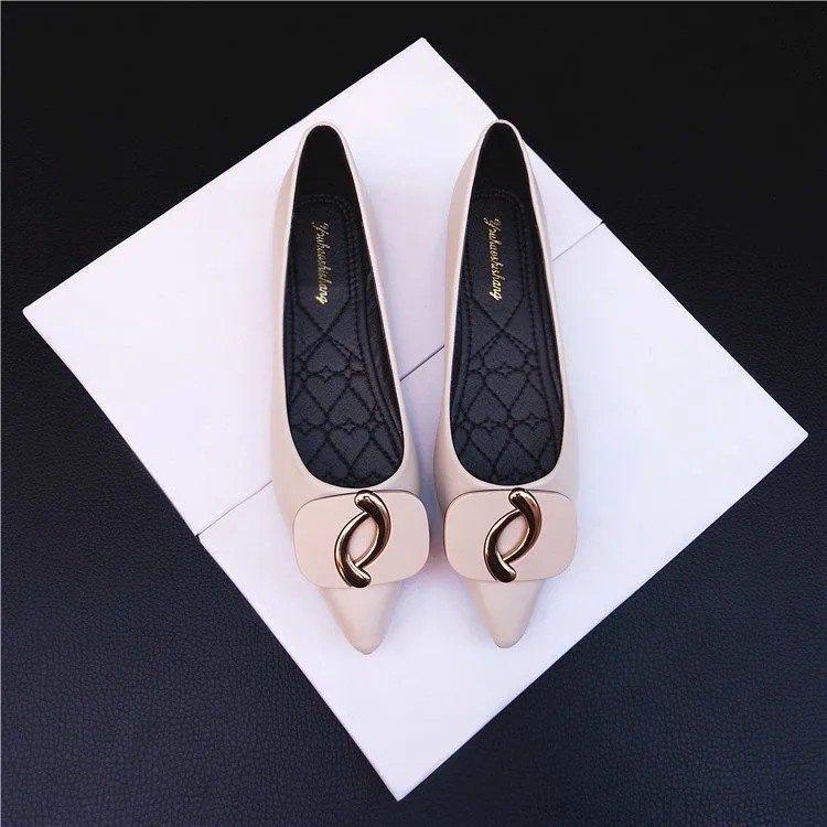 Spring new versatile flat shoes women's soft sole shallow mouth pointed single shoes soft leather four seasons ladyshoes black work shoes