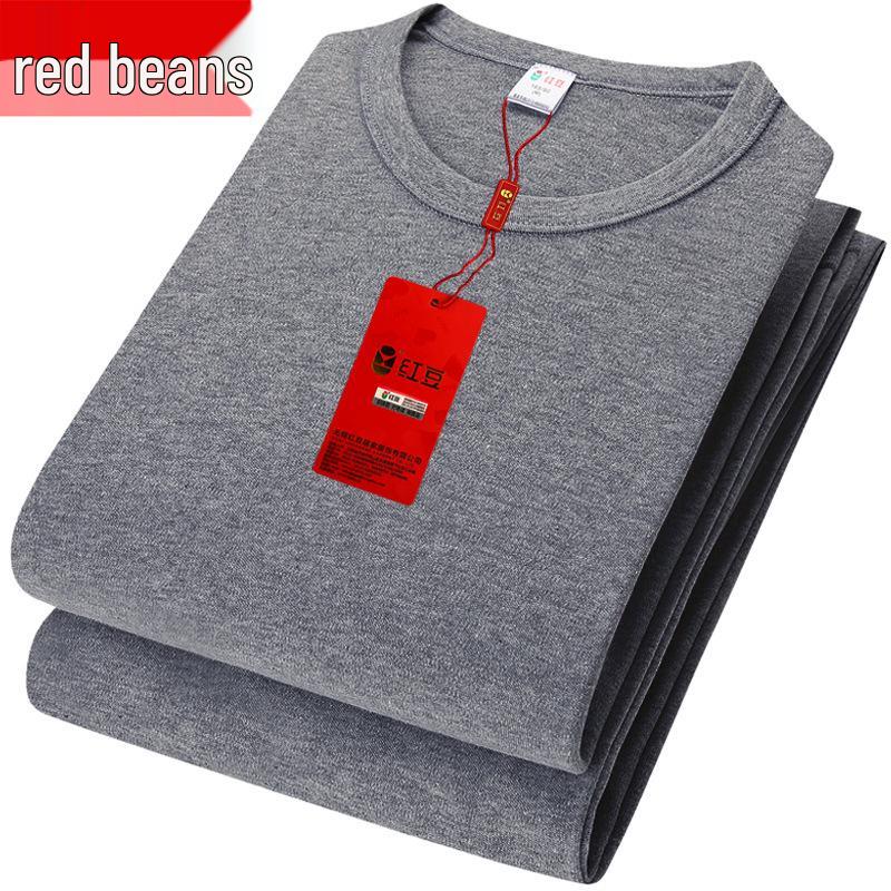 Conjunto de Ropa Interior Térmica para Hombre Color Frijol Rojo - Top de Cuello Semi Alto y Pantalones, Algodón, Ligero, Cuello Redondo