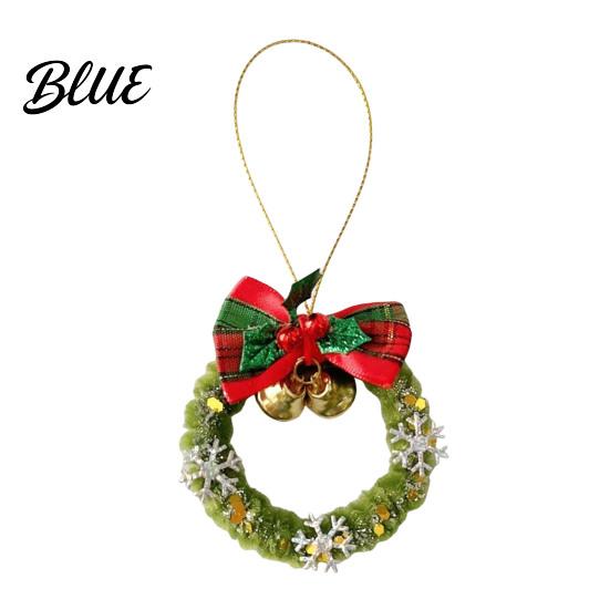 Retro Style Plaid Bow Pendants Mini Christmas Wreath Ornament, Hanging Decoration with And Small Fabric Decorations for Home Metal Bells, Handmade