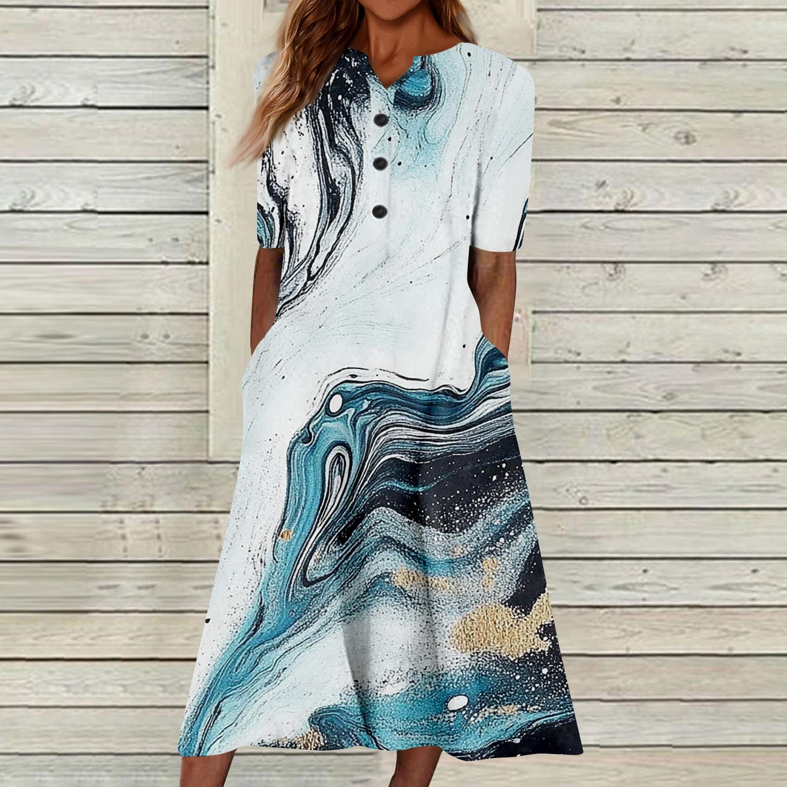 

Жіночий літній повсякденний квітковий одяг (градієнт) Сукня з короткими рукавами з принтом XXL