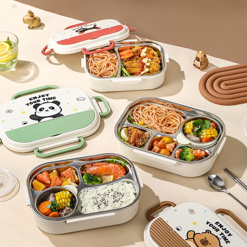 Cute Striped Panda Stainless Steel Divided Lunch Box