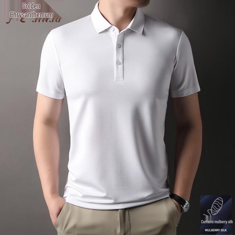 Men s Mulberry Silk Blend Short Sleeve Polo Shirt 2XL