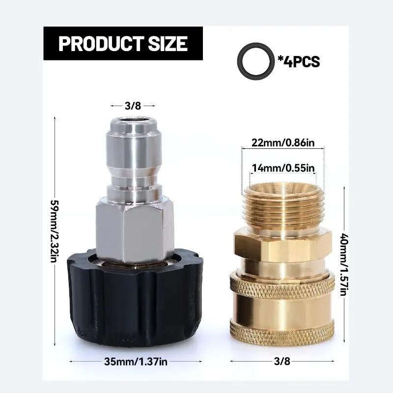 

Pressure Washer Adapter Set, 3/8 Quick Connect Kit for Spray Gun Connection, M22 14mm Male to Female Thread Adapter, 5000 PSI