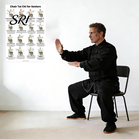 Gentle Chair Workout Routine 3Pcs Tai Chi Posters Seated Canvas Fitness Poster Illustrations Exercise Instructions for Beginners Seniors Senior