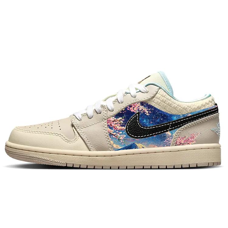 

Jordan Air Jordan 1 Slip Resistant Abrasion Resistant Low top Vintage Basketball Shoes Women s Beige Blue Black HQ3440-101(Team181-) 36.5