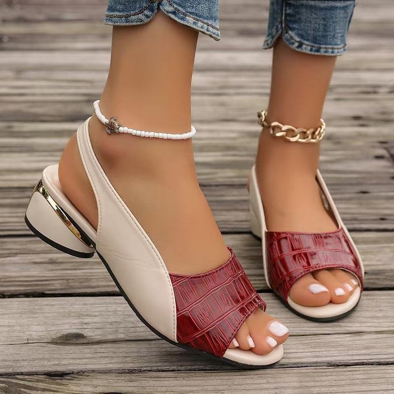 Women's Plus Size Sandals New Low Heel Fish Mouth Cool Fashion Color Blocked Fashion Sandals Outdoor Open Toe Beach Shoes