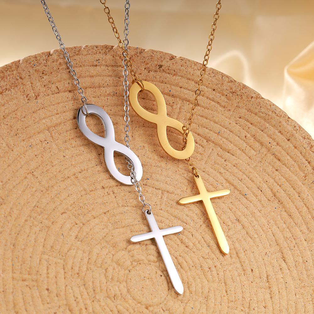 Collier Lariat Bande de Möbius en Acier Inoxydable - Pendentif Doré pour Femme