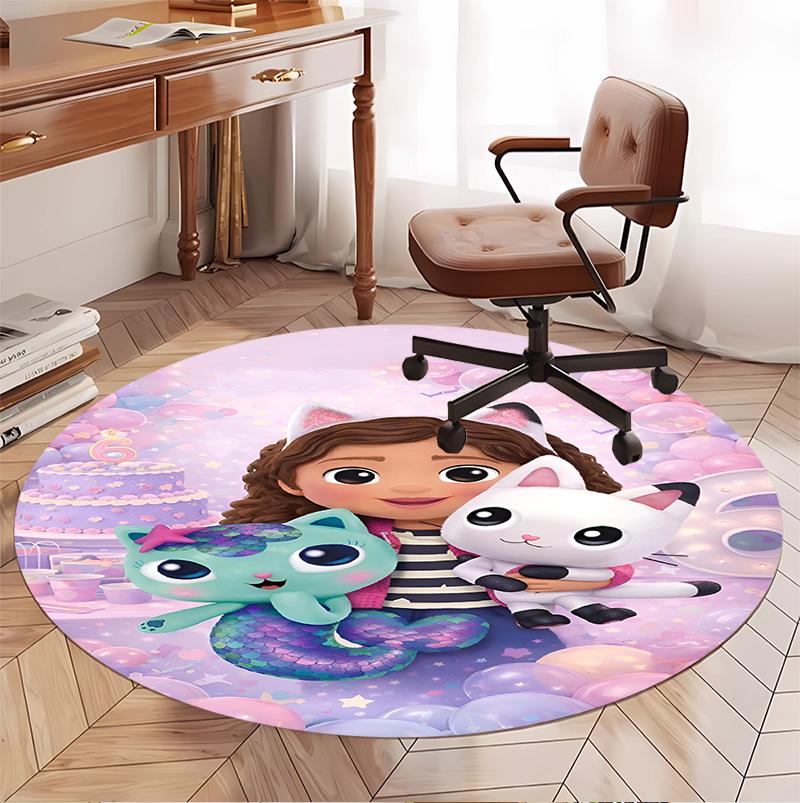 Gabby's Dollhouse Pattern Round Rug, Indoor/Outdoor Mat, for Picnic, Gameroom, Bedroom, Office, Living Room, Home Decor Carpet, Birthday Gift