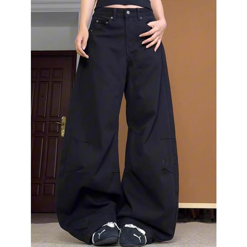Black Wide-leg Jeans Women s Large Size Pear-shaped Body Loose Straight Trendy Women s Wide-leg Jeans, Oversized Relaxed Fit Denim Pants, S чёрный