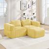 L-shaped two-seater sofa without frame with ottoman, 32D high-density foam, deep seat, skin-friendly fabric, non-slip, for living room, Yellow.