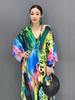 XITAO Batwing Sleeve V-neck Print Dress Loose Women ZY8774