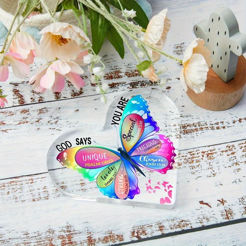2D Fla Colorful Butterfly Acrylic Heart Decoration Plaque, Inspirational Faith Gift, Suitable for Wall Decoration, Porch, Room, Villa, Accents Home, H
