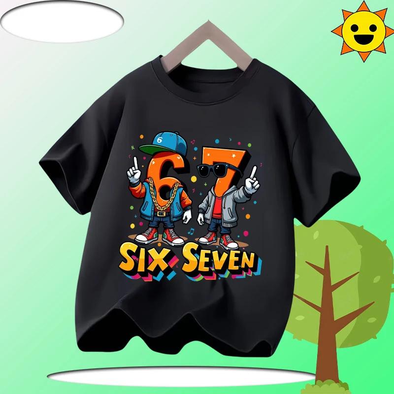 67 Six Seven Italian Brain Rot Math Joke T-Shirt Funny Casual Short Sleeve Round Neck Tops Summer Comfortable Children's T-Shirt