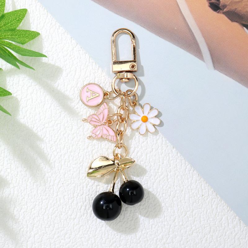 Exquisite Mini Cherry Keychain Enamel Butterfly Flower Pendant Keyrings Women Handbag Decor Car Accessories Gifts