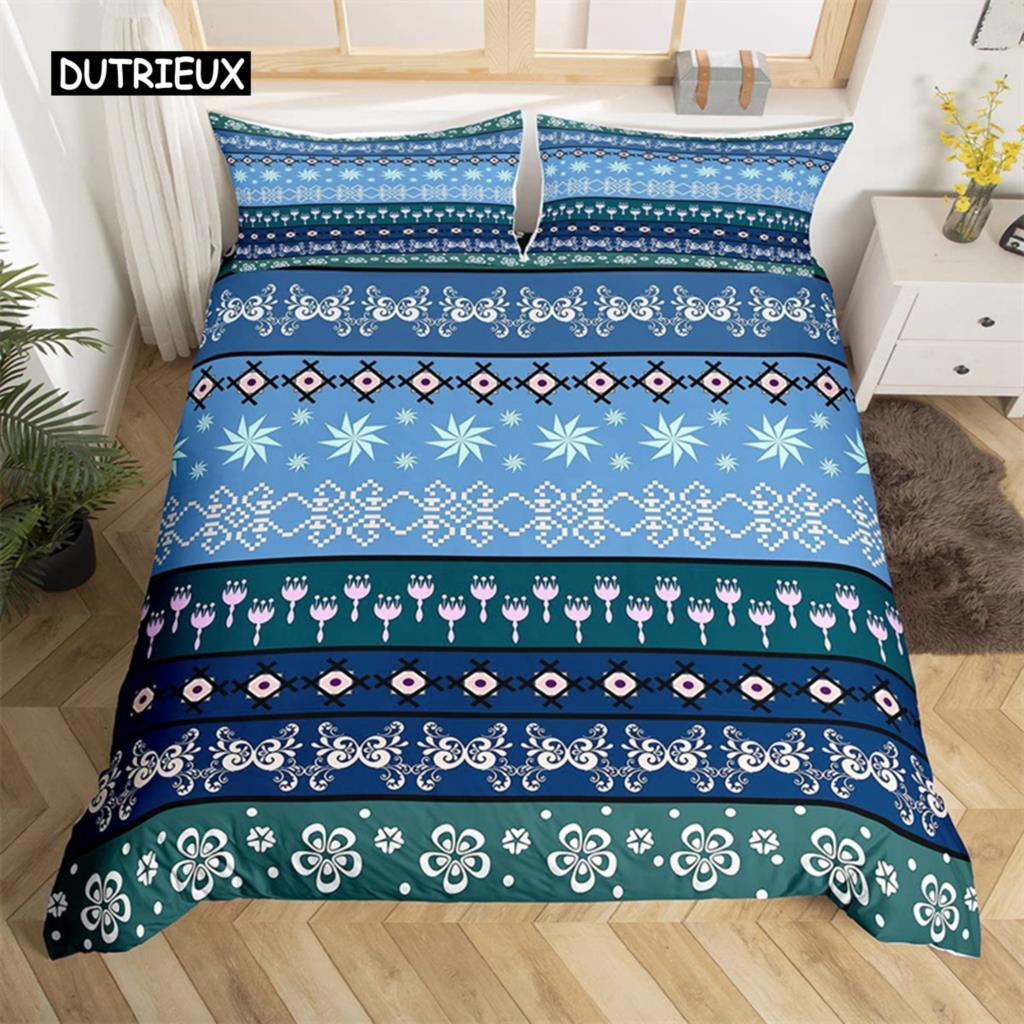 Bohemian Floral Duvet Cover Paisley Mandala Comforter Cover Microfiber Geometry Aztec Mexican Style Bedding Set Twin Queen Size