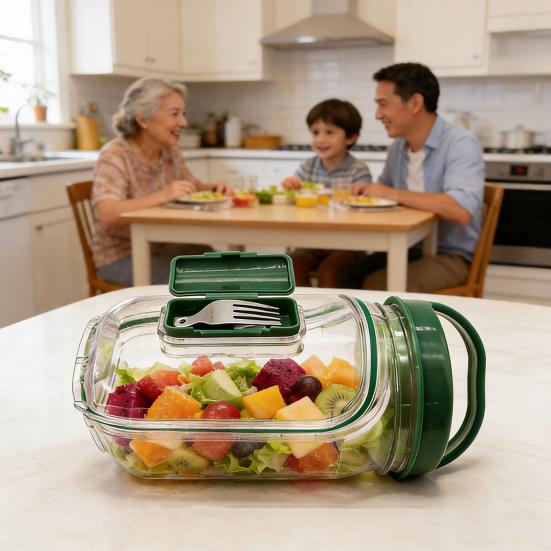 Bocal à Salade à Ouverture Latérale Contenant à Salade en Plastique Anti-Fuite avec Fourchette Boîte de Rangement Alimentaire Portable pour Préparation de Repas Voyage Pique-Nique en Plein Air