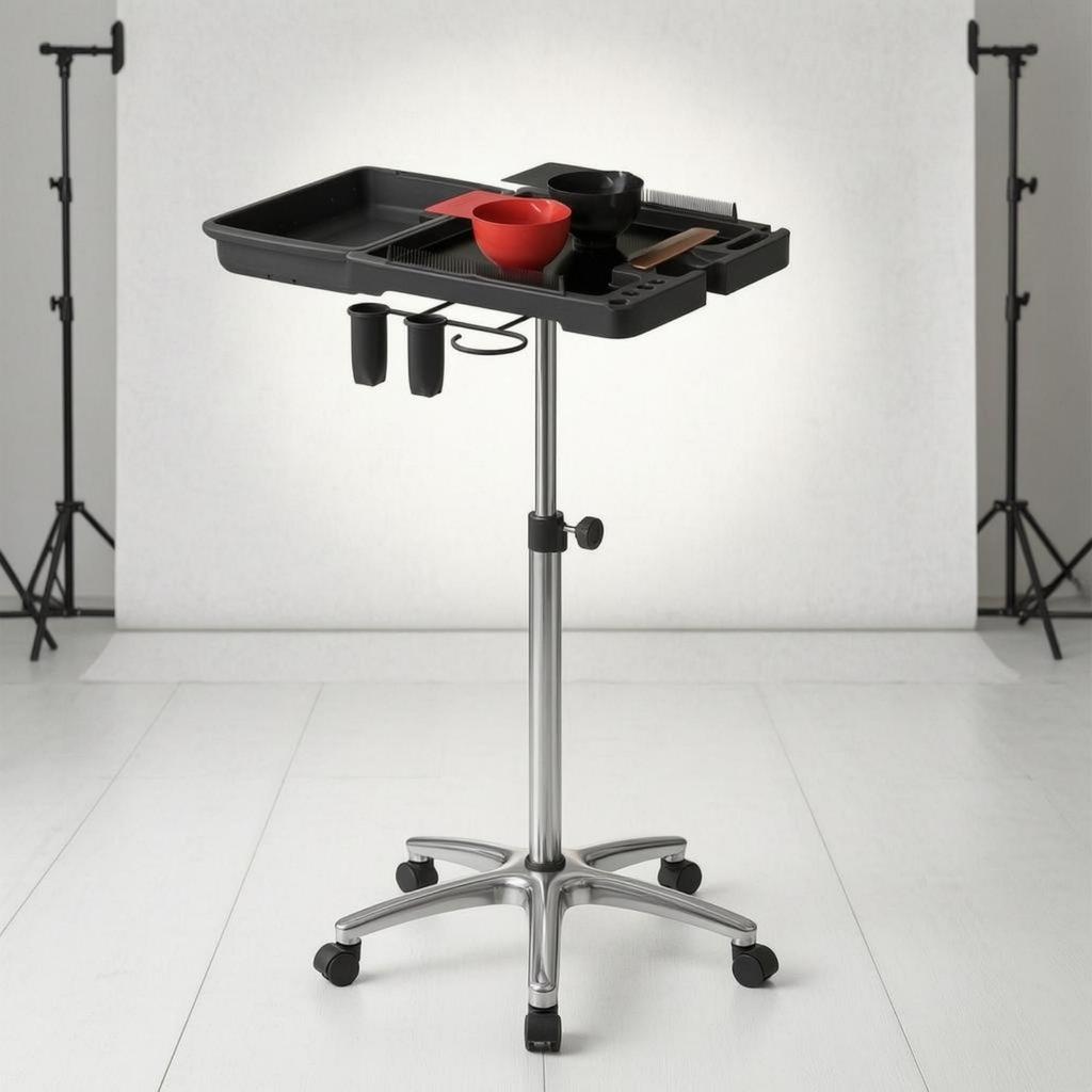 Rolling Salon Tray Cart Raised Lip Height Adjustable for Stylists