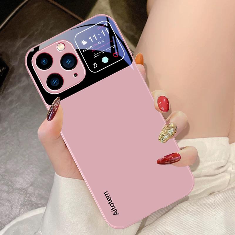 Black Tempered Glass Phone Case For IPhone 15 Pro 14 13 12 Mini 11 XS Max XR 7 8 Plu SE 2020 2022 Liquid Large Window