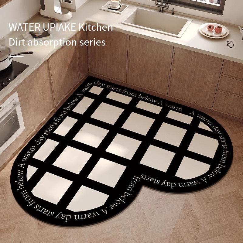 1PC French Light Luxury Heart-Shaped Kitchen Floor Mat With Diatomaceous Mud For Easy Care Waterproof Non-Slip Carpet